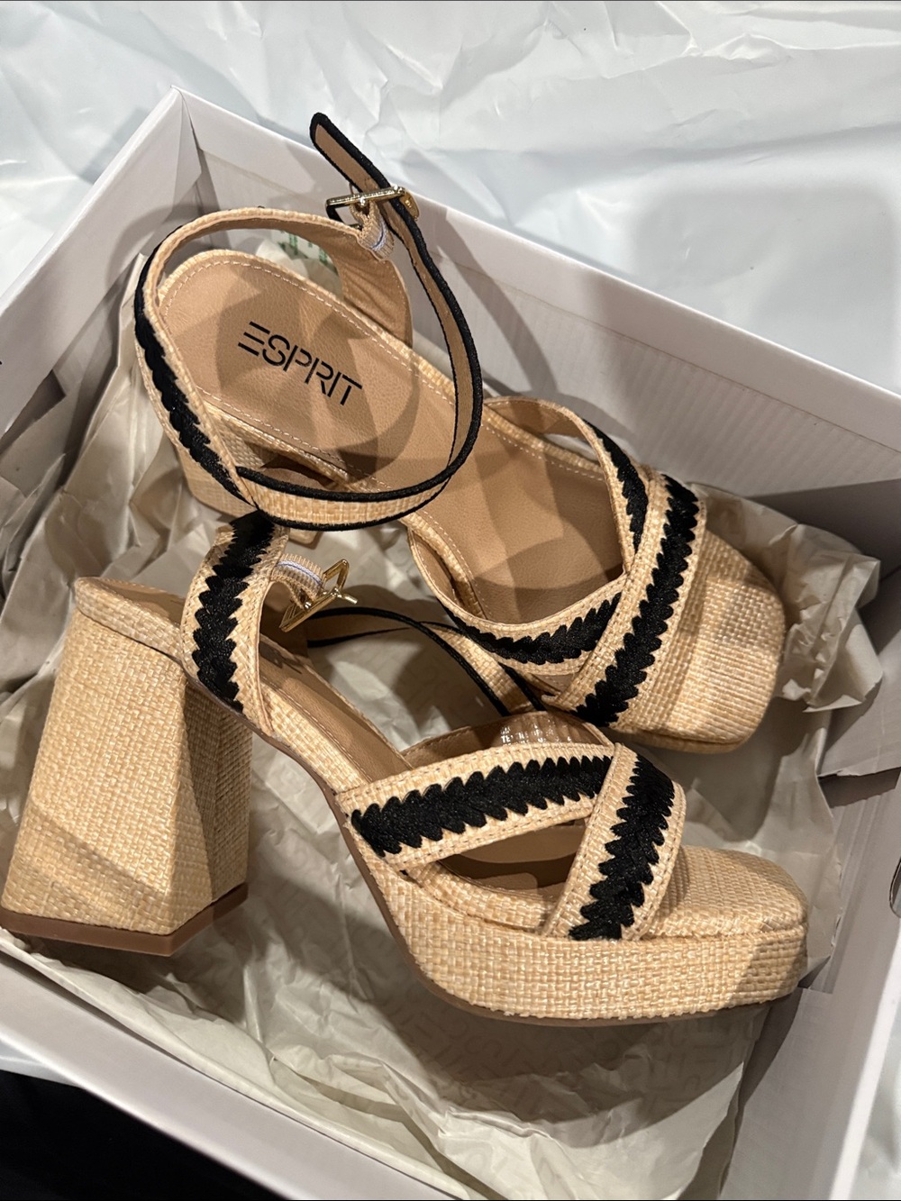 Esprit Beige Platform Sandals with Black Trim